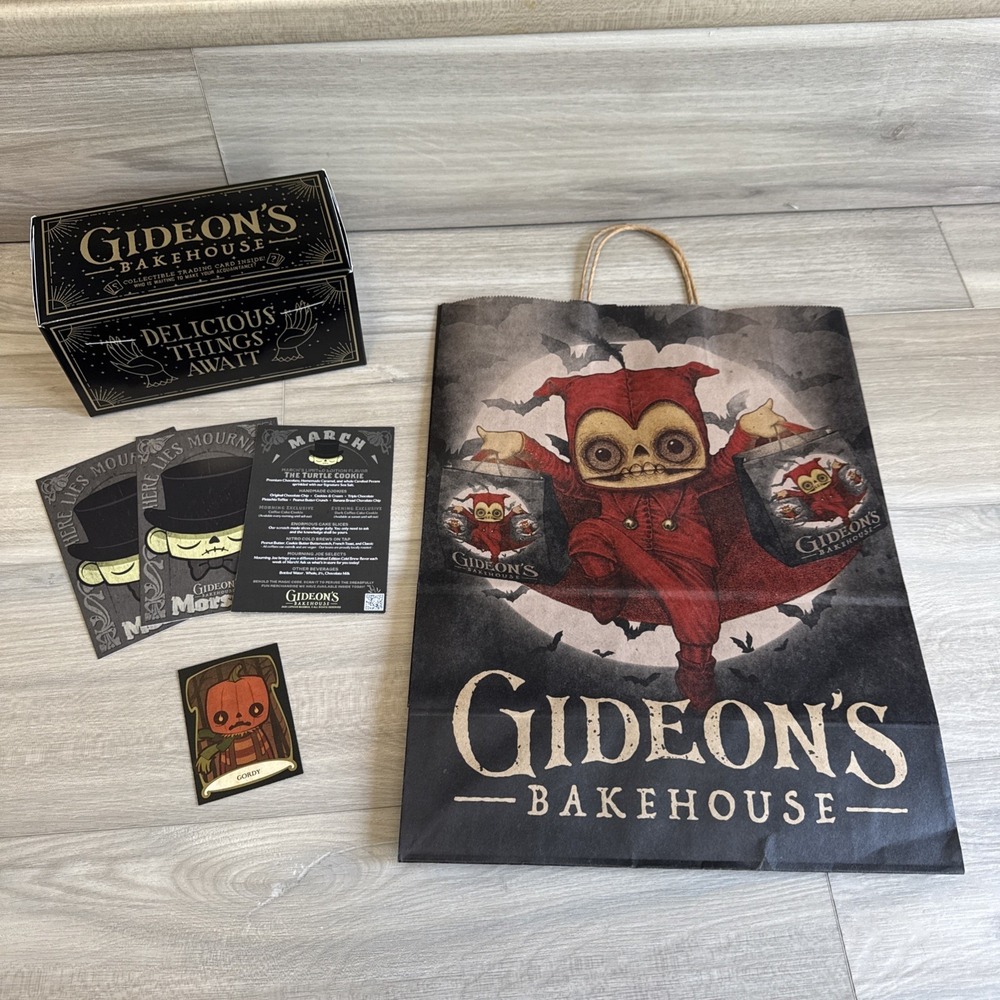GIDEON'S‎ BAKEHOUSE Shopping Bag, Cookie Box, March 2026 Menu, Gordy Card